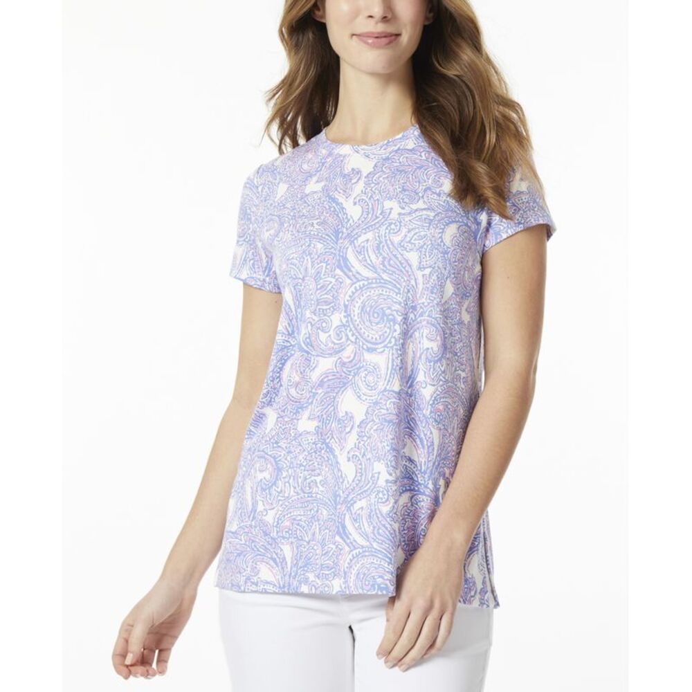 Jones New York Womens Printed Serenity Knit Short Sleeve Crew Neck T-Shirt With